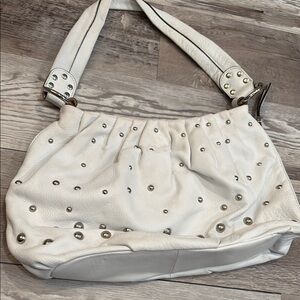 B. Makowsky White and Silver Studded Shoulder Bag